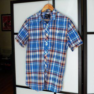 Fred Perry Short Sleeve Blue Madras Check Shirt  (Slim Fit M)